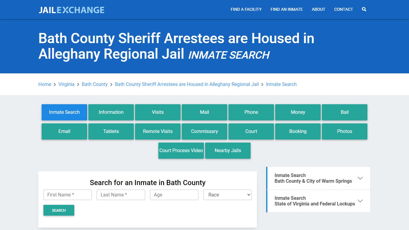 Bath County Sheriff Arrestees are Housed in Alleghany Regional Jail