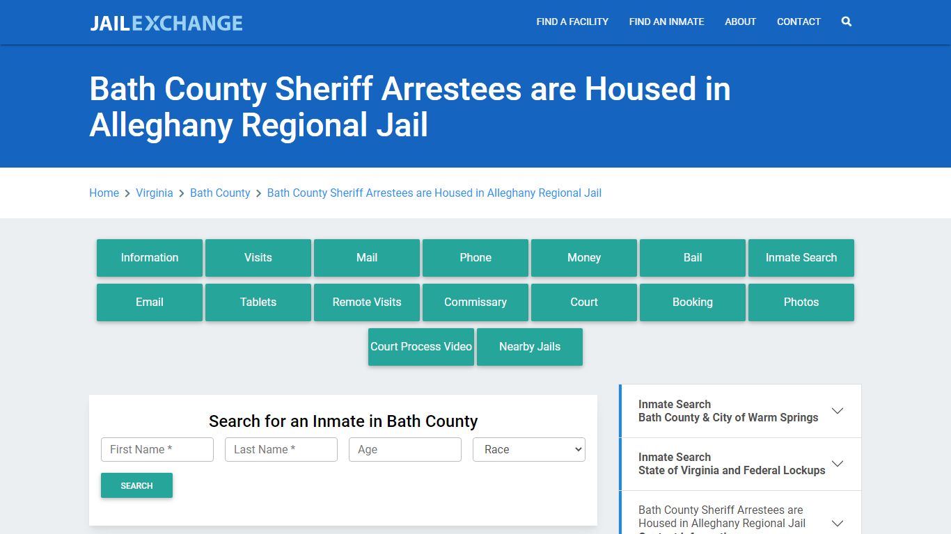 Bath County Sheriff Arrestees are Housed in Alleghany Regional Jail