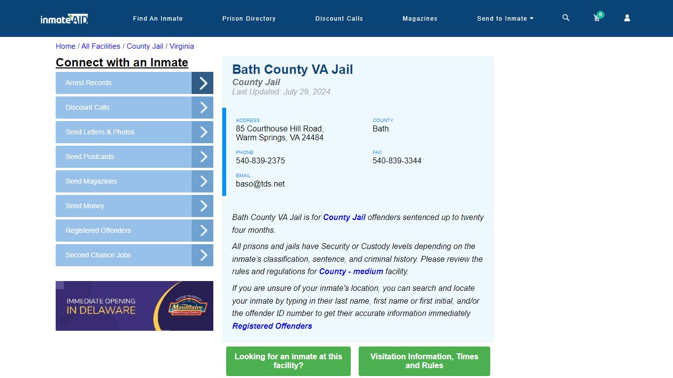 Bath County VA Jail - Inmate Locator